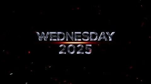Metallic silver text of wednesday twenty twenty five with glowing embers an.. Video stock 343576375