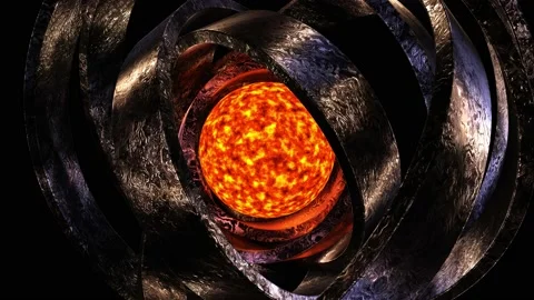 Metallic solid rings rotating around the hot core looping 3D animation Stock-Footage 150551355