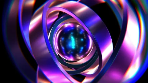 Metallic solid rings rotating around the sphere looping 3D animation Stock Footage 152998243