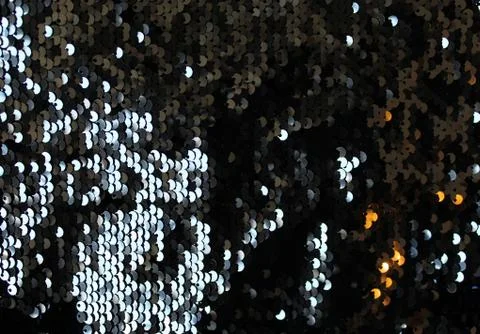 Metallic sparkling sequins scales background, round sequins in fashion dress, Stock Photos