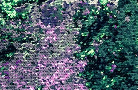 Metallic sparkling sequins scales background, round sequins in fashion dress, Stock Photos