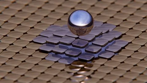 Metallic Sphere on Textured Tile Surface Reflecting Light in a Futuristic Des Stock Illustration