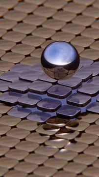 Metallic Sphere on Textured Tile Surface Reflecting Light in a Futuristic Des Stock Illustration