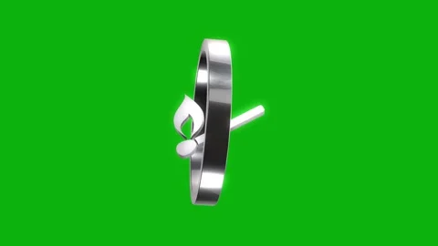 Metallic spinning match icon with fire flame in silver ring on green screen.. Stock Footage 346499402