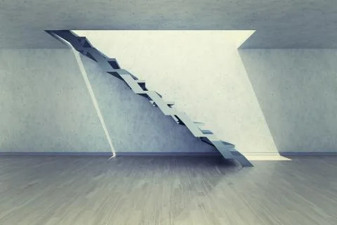 Metallic staircase side view in yellow light interior render illustration Ilustración de archivo
