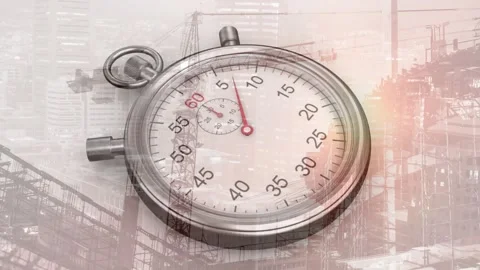 Metallic stopwatch starting from zero, red second hand advancing clockwise, Stock Footage 334114067