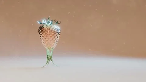 Metallic strawberry with translucent green stem standing in minimalist soft.. Stock Illustration