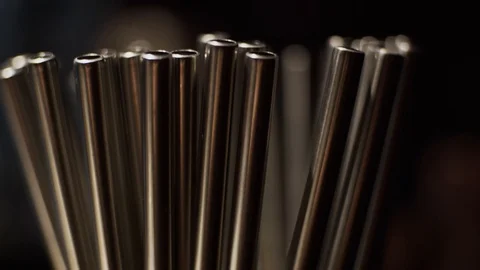 Metallic straws at bar Stock Footage 123542724