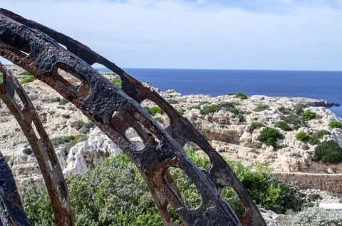 Metallic structure, Menorca cavalry lighthouse. Stock Photos