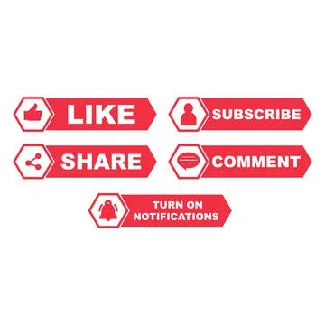 Metallic subscribe button collection with the like, share, and comment sectio Stock Illustration