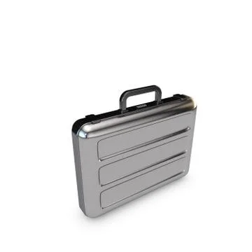 Metallic suitcase. Isolated on white background. 3D rendering illustration. Иллюстрация