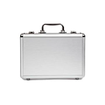 Metallic suitcase on white background Stock Photos