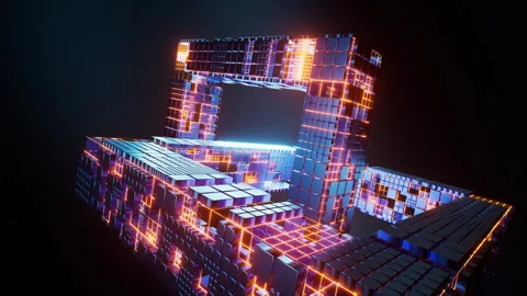 Metallic technological cube board background, 3d rendering. Stock Footage 336827158