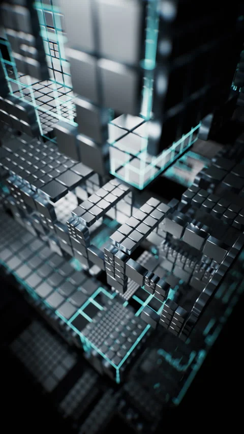 Metallic technological cube board background, 3d rendering. Stock Footage 336829322