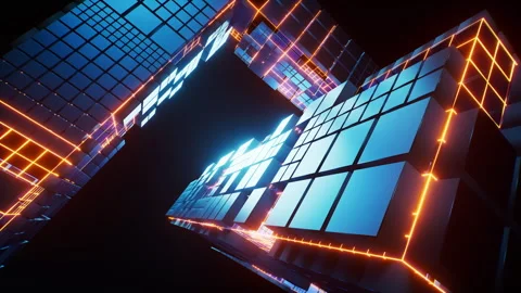 Metallic technological cube board background, 3d rendering. Stock Footage 336830228