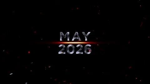 Metallic text for the month of May in the year 2026 with bright glowing lig.. Video stock 343576407