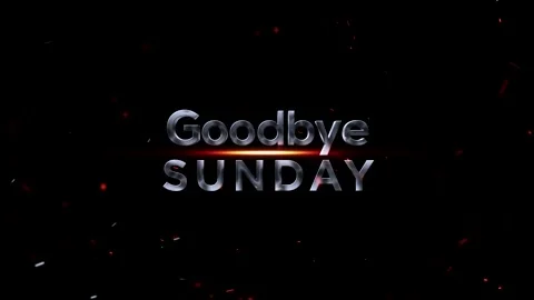 Metallic text reading Goodbye Sunday with glowing orange light effects and .. Stock Footage 343576427