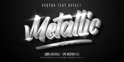 Metallic text, shiny silver style editable text effect Stock Illustration