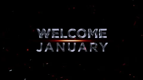 Metallic three dimensional text reading welcome january with glowing red li.. Vídeo Stock 343576451
