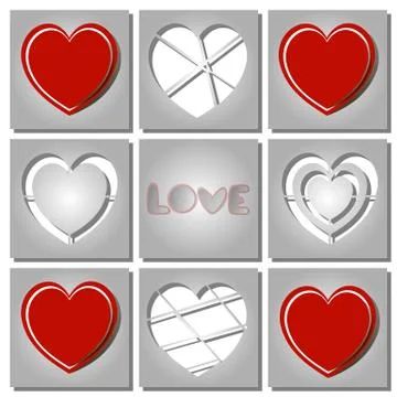 Metallic tile with red abstract hearts. Illustrazione stock