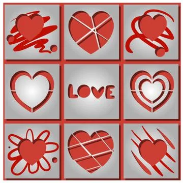 Metallic tile with red hearts. イラスト素材