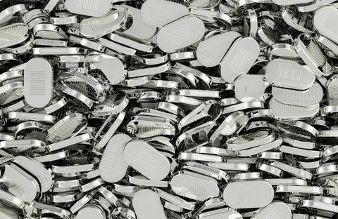 Metallic tin cans background, wallpaper. 3D rendering Illustrazione stock