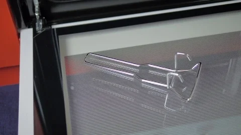 Metallic Toggle Switch of the Cooker Oven. Close-up View. Digital Clock of oven. Stock Footage 84830947