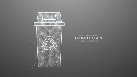 Metallic trash can. separate waste concept, Modern digital low polygon styl.. Stock Illustration