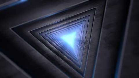 Metallic Triangular Tunnel With Blue Light Stock Footage 241007966