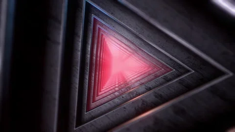 Metallic Triangular Tunnel With Red Light Stock Footage 241010541