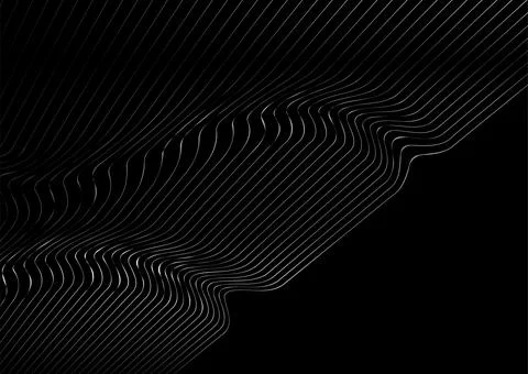 Metallic wavy thin minimal distorted lines abstract technology background Stock Illustration