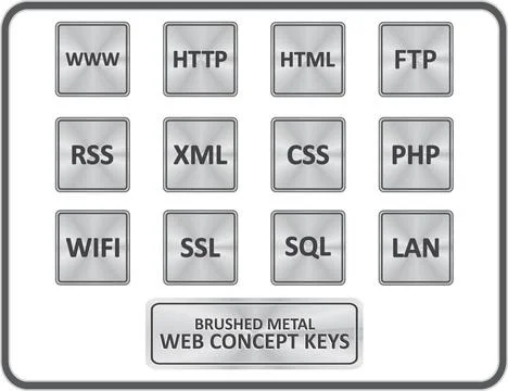 Metallic Web Concept Buttons Brushed metallic stainless steel looking butt... Foto stock