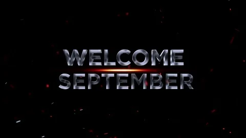 Metallic welcome september text design with glowing light and embers Video stock 343576463