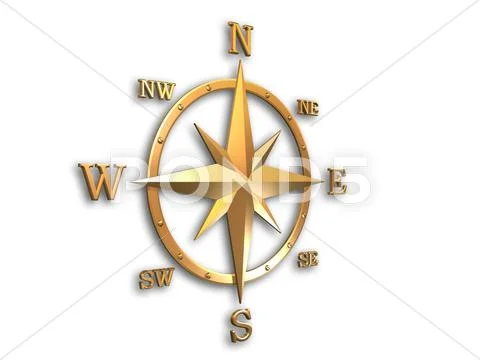 Metallic wind-rose compass Stock Illustration