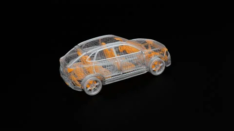 Metallic wire frame of electric SUV on black background Stock Footage 105628250