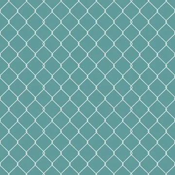 Metallic wired Fence seamless pattern isolated on blue background. Steel Wi.. Illustrazione stock