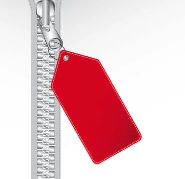 Metallic zipper with red tag background. vector illustration Stock Illustration