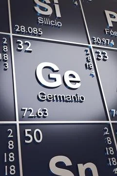 The metalloid Germanium on the periodic table of elements in spanish. 3d il.. Stock Illustration