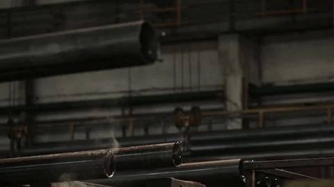 Metallurgical industry. Cutting and processing the pipe. Stock Footage 76933967