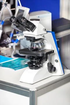 Metallurgical microscope, a fully equipped reflected and transmitted light mi Stock Photos
