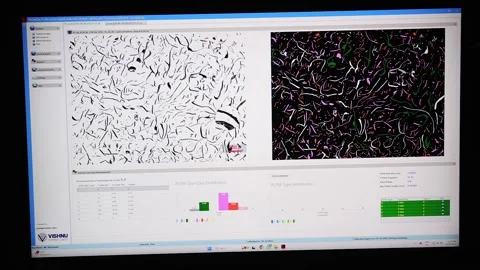 Metallurgical microscope image analysis software displaying graphite Stock Footage 321109637