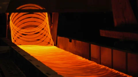Metallurgical Plant. Wire Rolling Mill Coil Forming Laying Head at Steel Plant Stock Footage 89871733