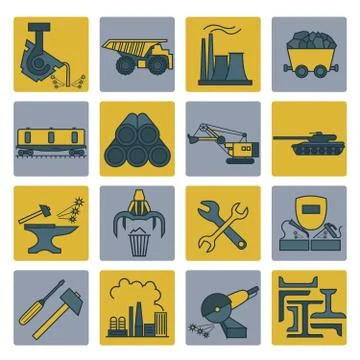 Metallurgy icon set. Colour version design Stock Illustration