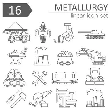 Metallurgy icon set. Thin line icon design Stock Illustration