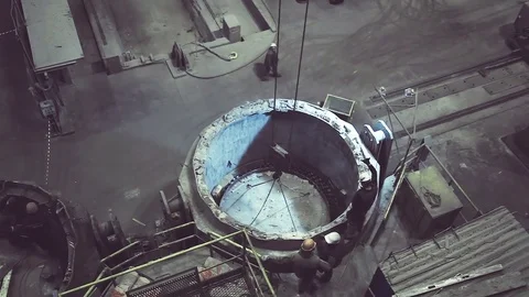 Metallurgy. Plant Metal processing. Work shop. Melting in electric arc furnaces Stock Footage 70839683