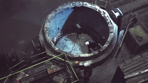 Metallurgy. Plant Metal processing. Work shop. Melting in electric arc furnaces Stock Footage 70839878