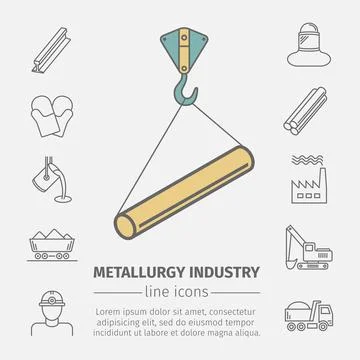 Metallurgy related vector line icon set. Industrial poster. Stock Illustration