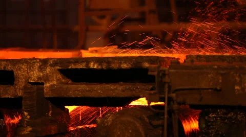 Metallurgy rolled metal sparks Stock Footage 48342104