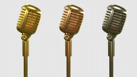 Metalnes microphones rotating - 3d render looped with alpha channel. Video stock 167608704
