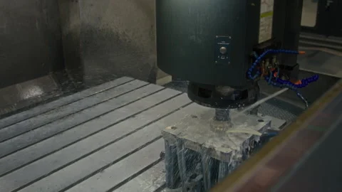 Metalwork Drill Spraying Coolant over Metal Mould Detail before Cutting Stock Footage 280378681
